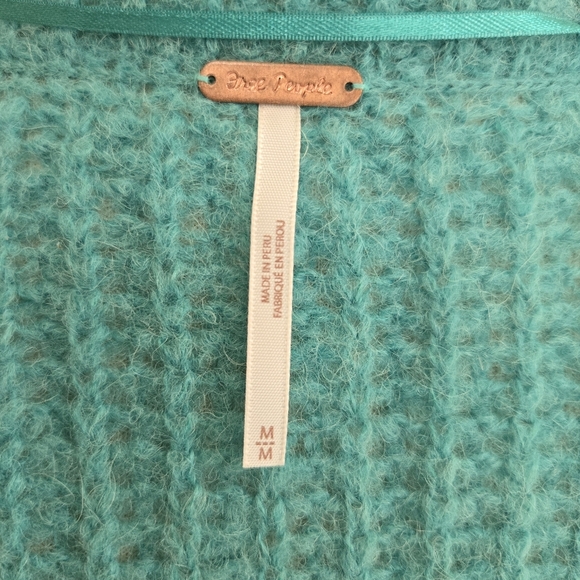 Free People alpaca blend knit cardigan turquoise M - Picture 4 of 7